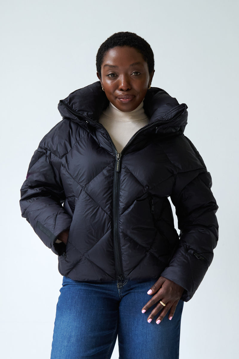 Black down bomber jacket discount