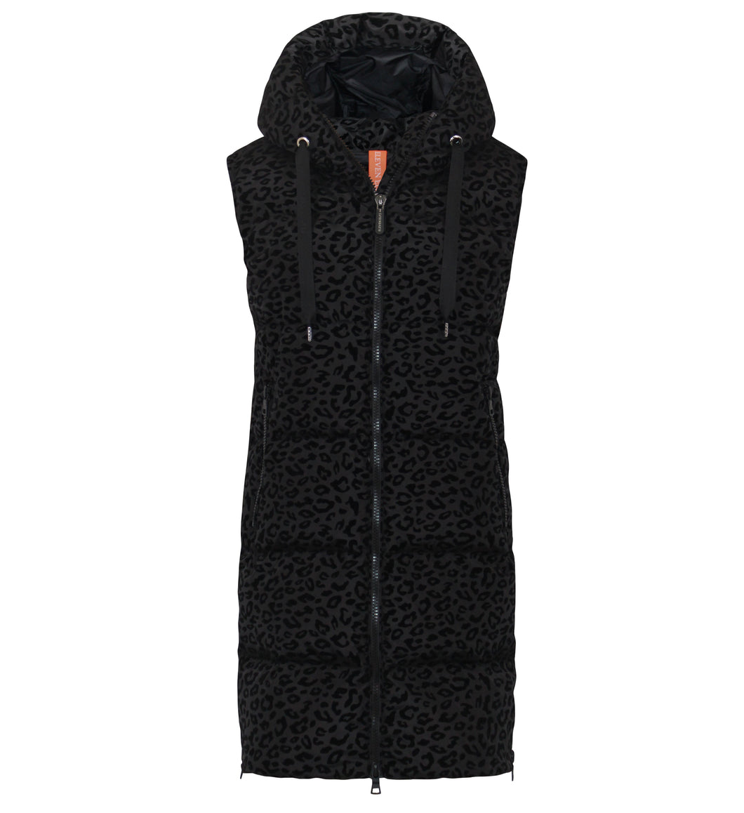 Glaze Long Down Vest | Black Leopard