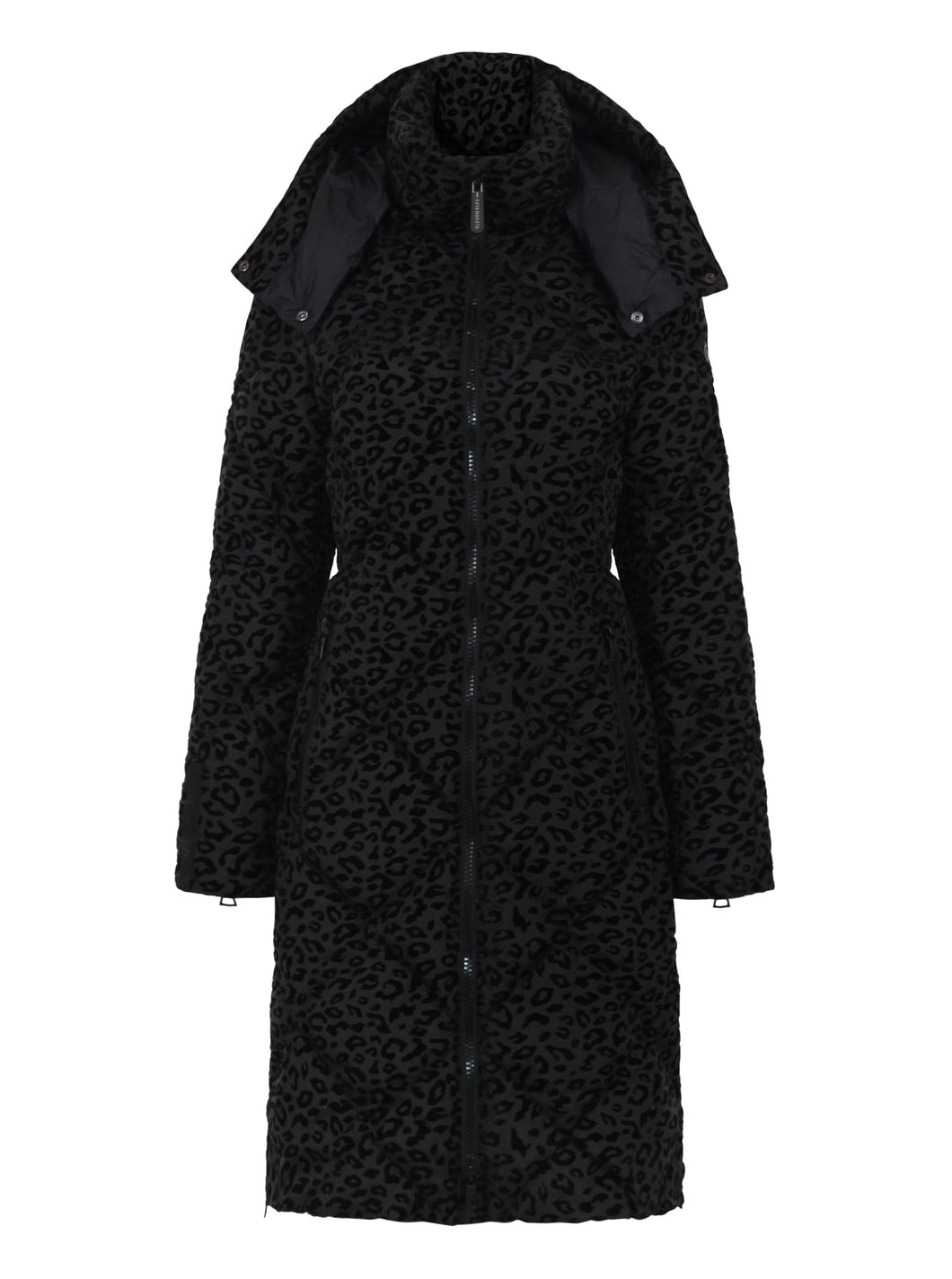 Saga Long Vegan Down Coat | Black Leopard