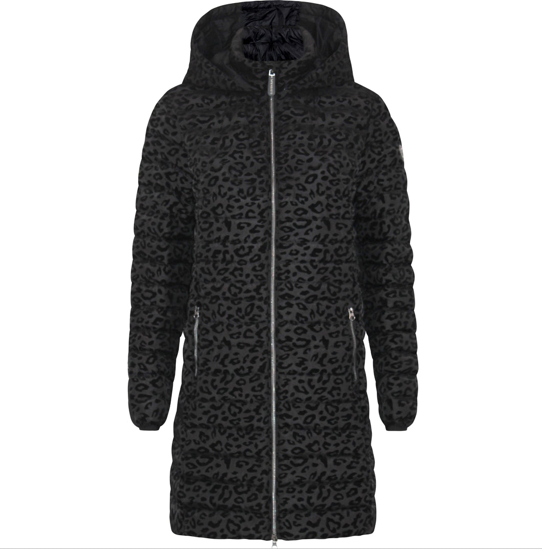 Julie Vegan Down Coat | Black Leopard