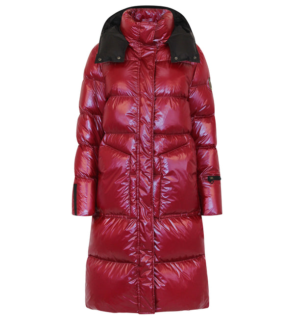 Fria Long Down Coat | Dark Lipstick Red