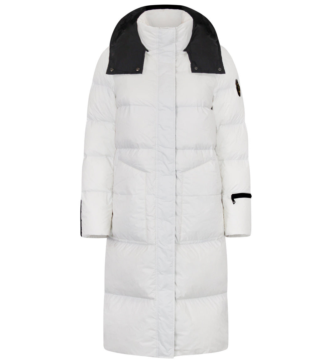 Fria Long Down Coat | White & Black