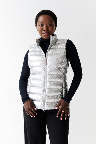 Melian Short Vegan Down Vest | Metallic Silver