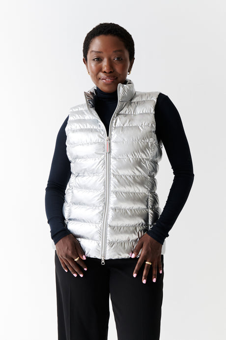 Melian Short Vegan Down Vest | Metallic Silver