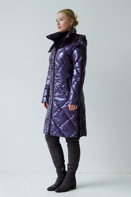 Saga Long Vegan Down Coat | Aubergine