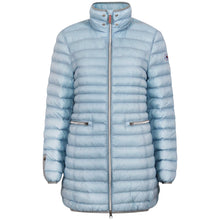 Load image into Gallery viewer, Light blue puffer jacket on a white background
