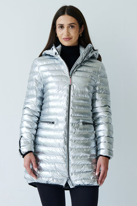 Shannon Vegan Down Jacket | Metallic Silver