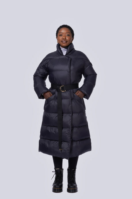 Posh Long Vegan Down Coat | Black 2